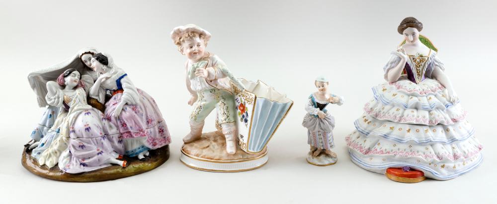 FOUR GERMAN PORCELAIN FIGURESFOUR