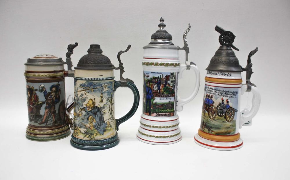 FOUR GERMAN STEINS, COMPRISED OF