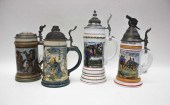 FOUR GERMAN STEINS, COMPRISED