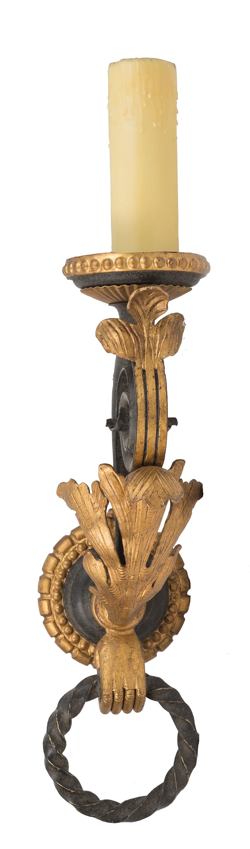 FOUR GILT AND PATINATED METAL