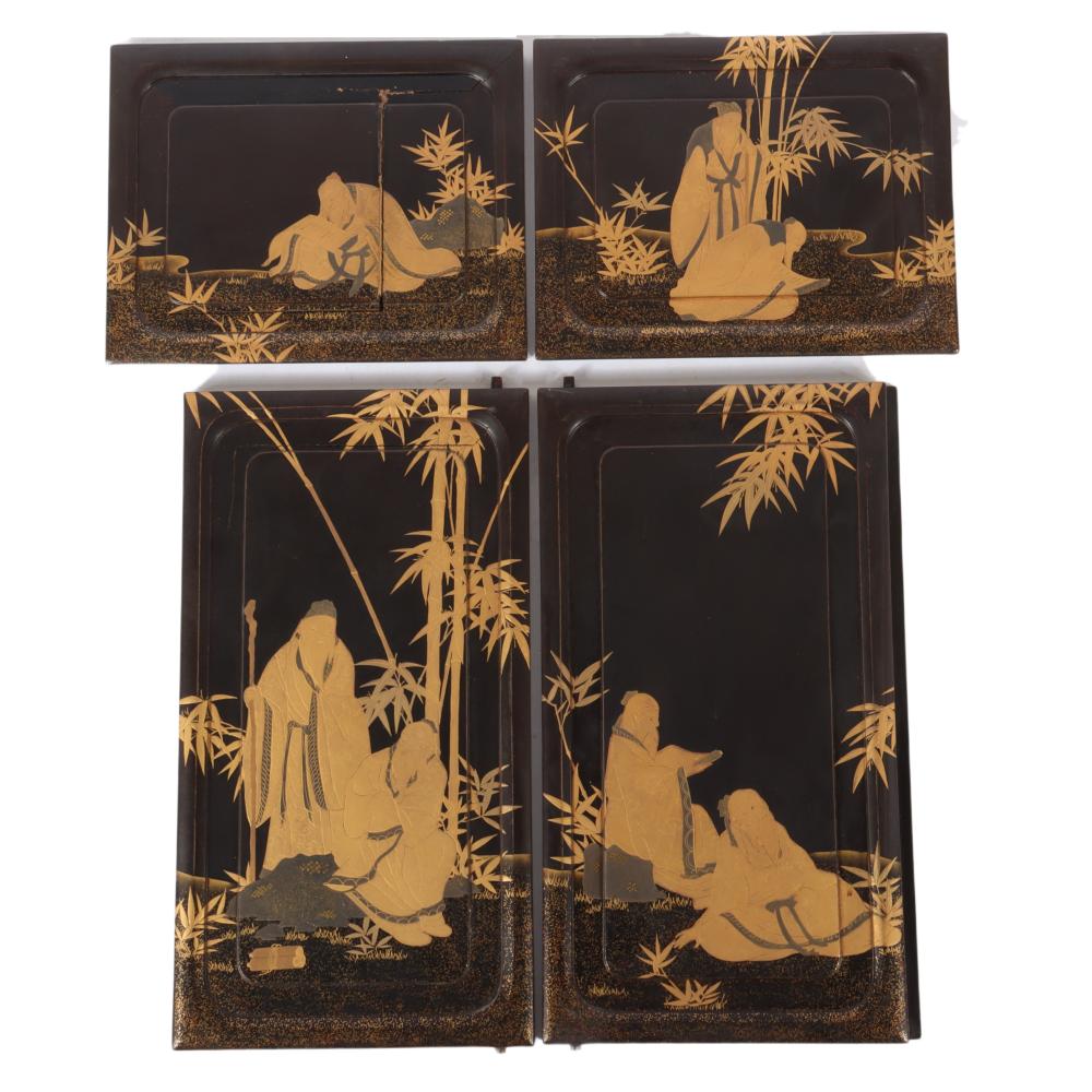 FOUR GILT BLACK LACQUER DOOR PANELS
