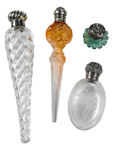 FOUR GLASS AND SILVER PERFUME