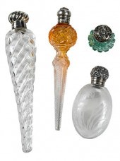 FOUR GLASS AND SILVER PERFUME