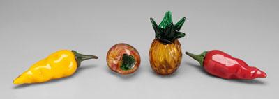 Four glass fruits and vegetables: