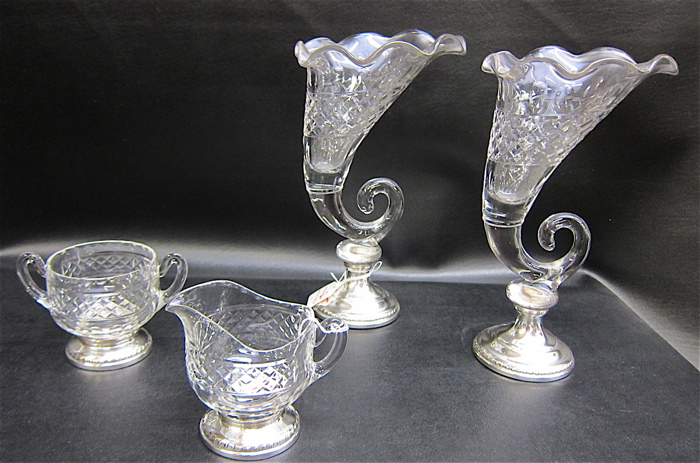 FOUR GLASS & STERLING TABLEWARE