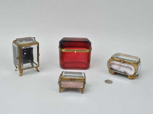 FOUR GLASS TRINKET BOXESthree clear