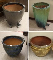 FOUR GLAZED POTTERY PLANTERS: