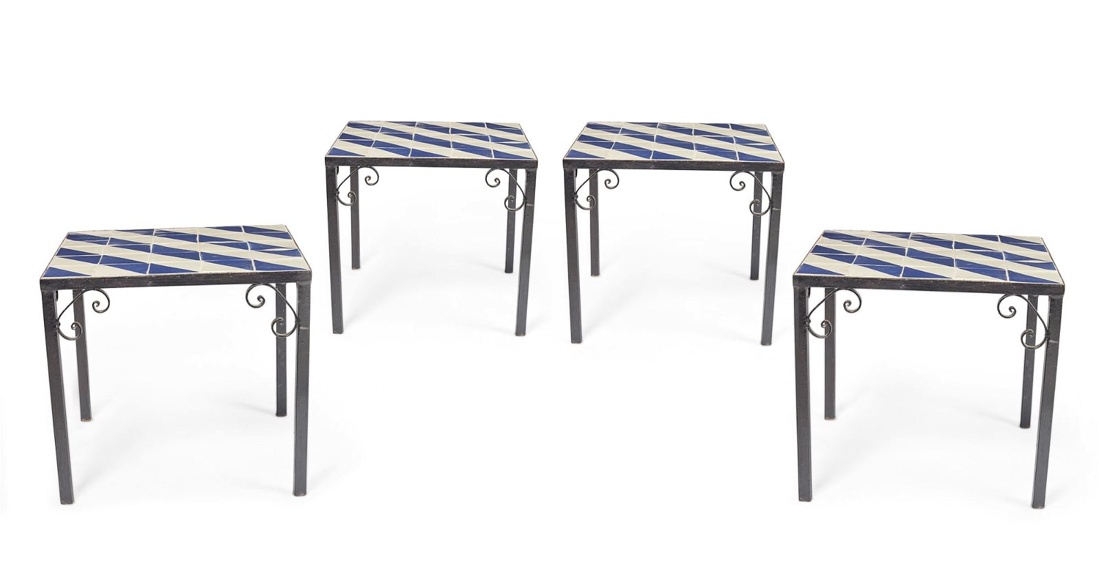 FOUR GLAZED TILE INSET IRON