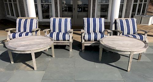 FOUR GLOSTER TEAK WOOD ARMCHAIRS