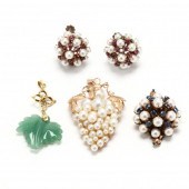FOUR GOLD AND GEM-SET JEWELRY