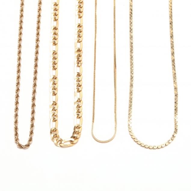 FOUR GOLD CHAIN NECKLACES To