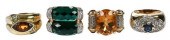 FOUR GOLD GEMSTONE RINGSassort