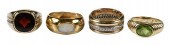 FOUR GOLD GEMSTONE RINGSflat t