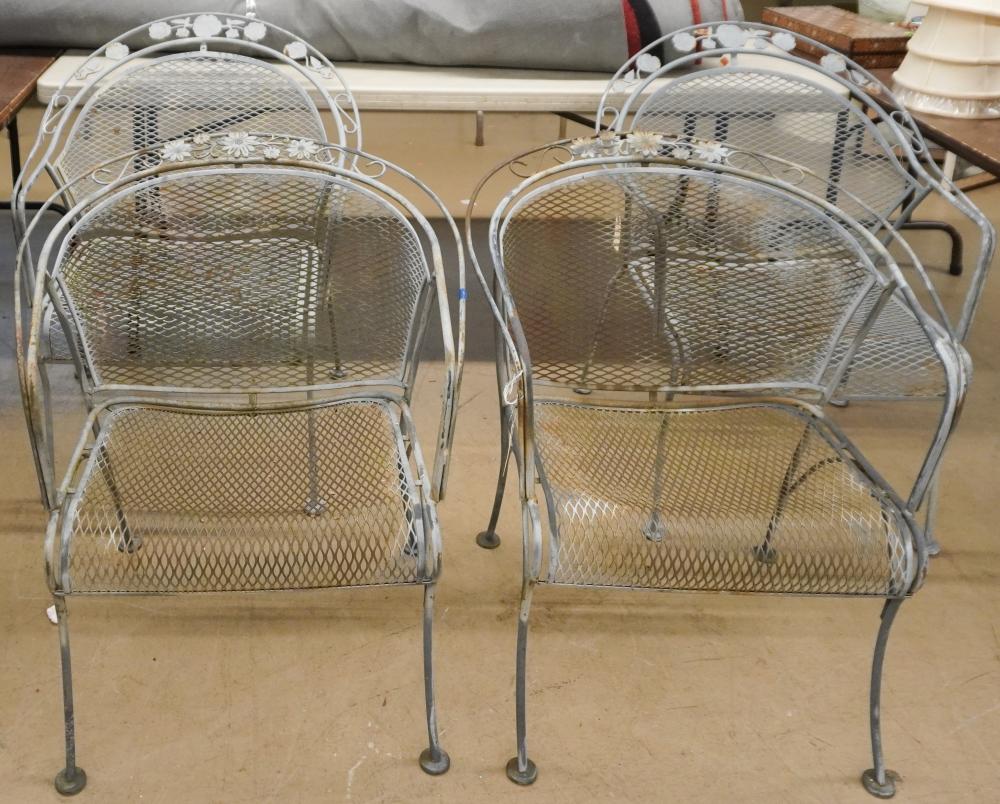 FOUR GRAY PAINTED WROUGHT IRON