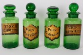 FOUR GREEN GLASS APOTHECARY BO