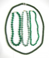 FOUR GREEN HARDSTONE BEAD NECK