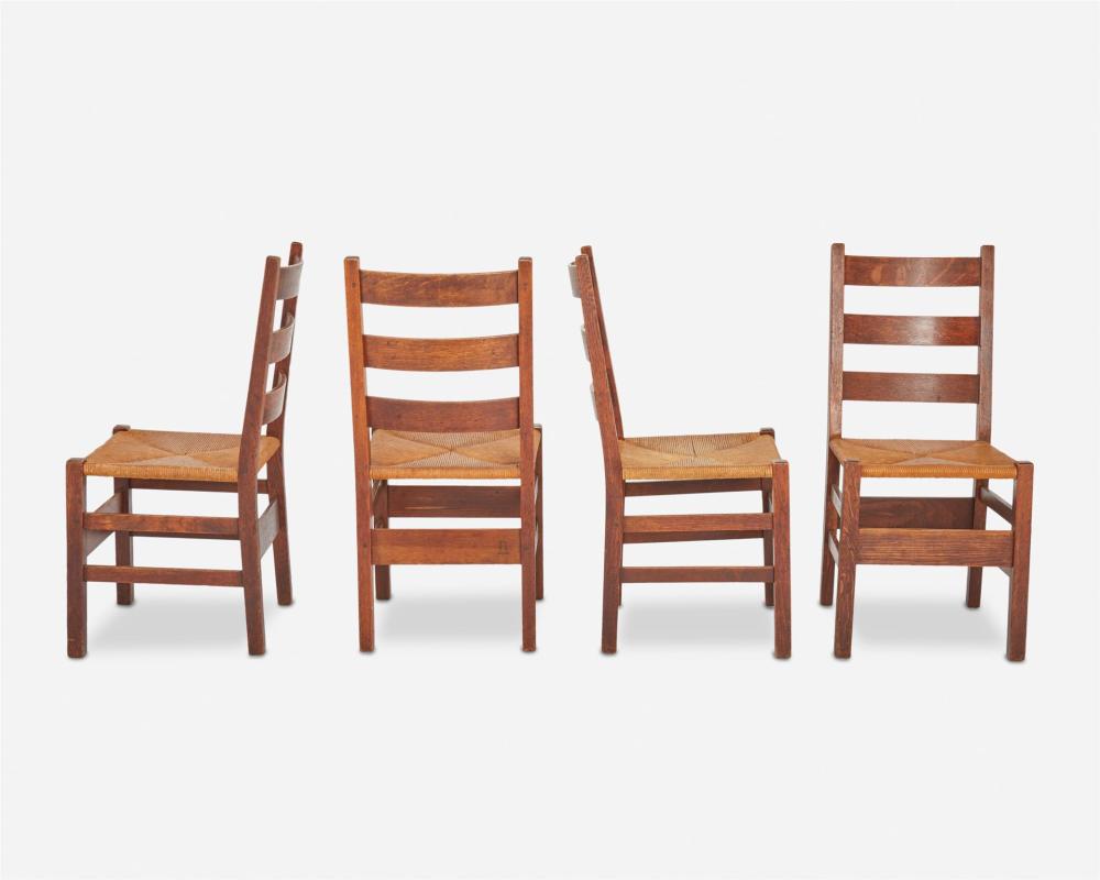FOUR GUSTAV STICKLEY LADDER BACK