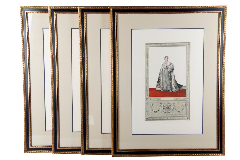 FOUR HAND-COLORED ETCHINGSdepicting