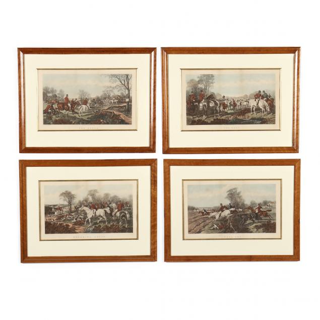 FOUR HAND-COLORED FOX HUNTING