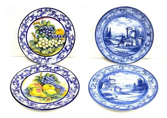 Four hand decorated chargers: two