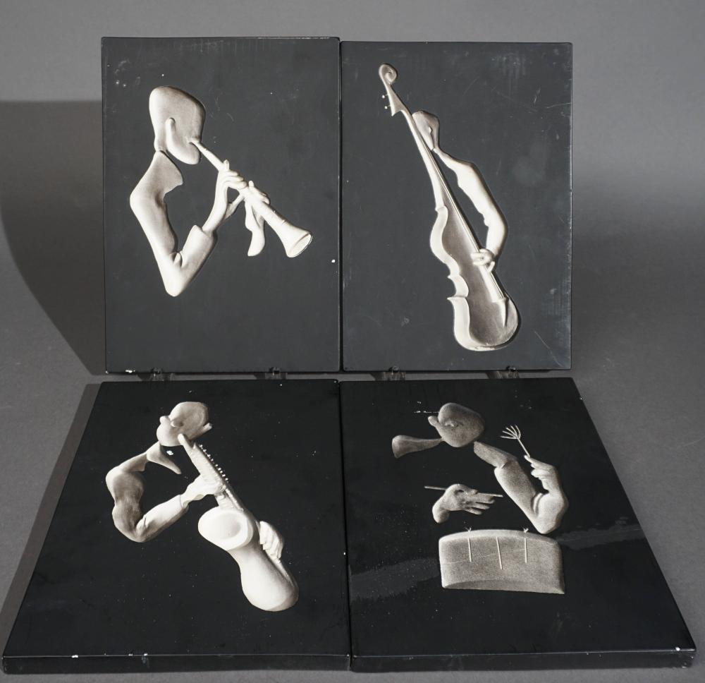 FOUR HANGING CERAMIC TILES OF