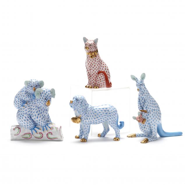 FOUR HEREND FISHNET ANIMAL