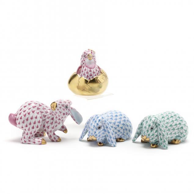 FOUR HEREND FISHNET ANIMALS