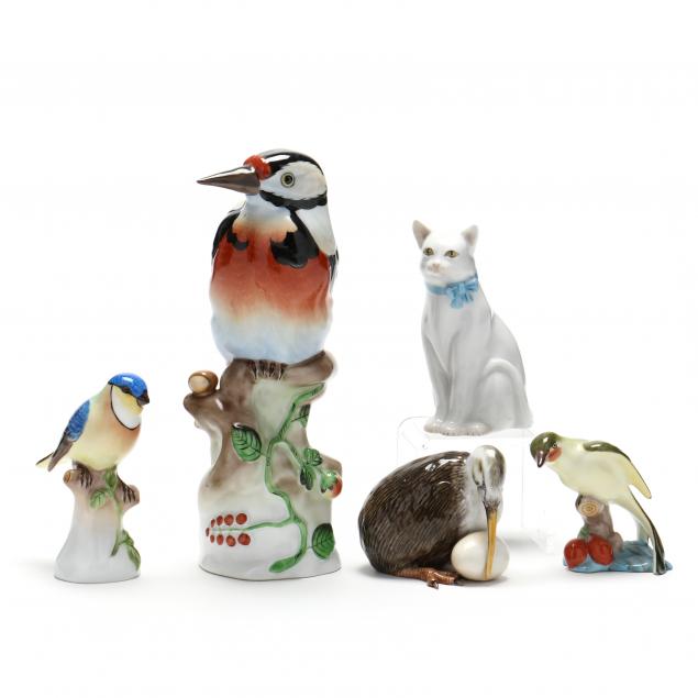 FOUR HEREND NATURAL BIRD
