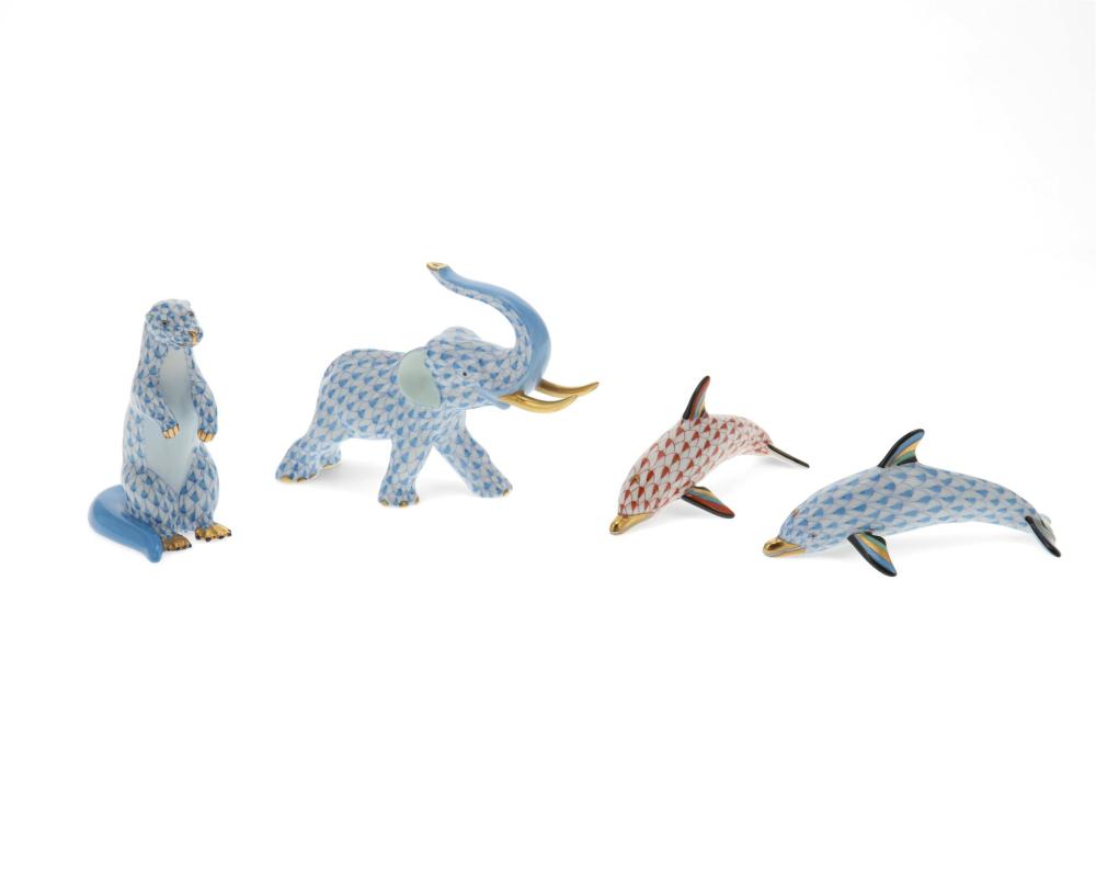 FOUR HEREND PORCELAIN ANIMAL