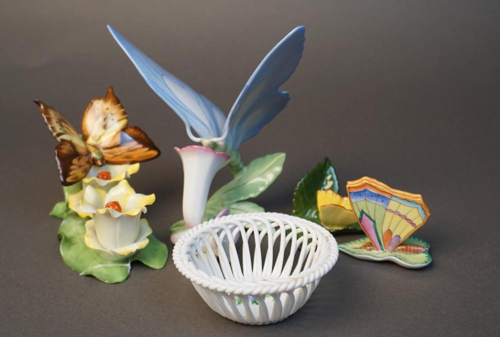 FOUR HEREND PORCELAIN BUTTERFLIES