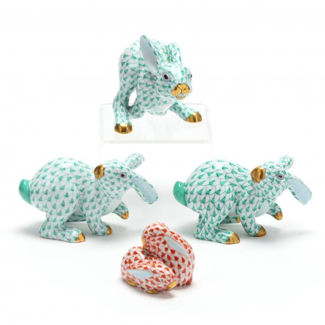 FOUR HEREND PORCELAIN RABBITS Two