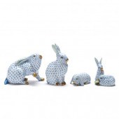 FOUR HEREND RABBITS IN BLUE FI