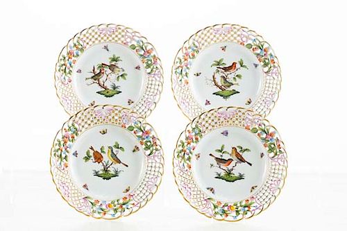 FOUR HEREND ROTHSCHILD BIRD DESSERT