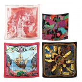 FOUR HERMES SILK SCARVES Made