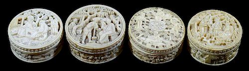 FOUR HIGHLY CARVED IVORY WHIST