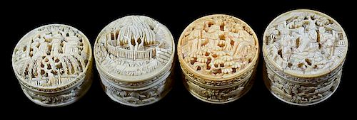 FOUR HIGHLY CARVED IVORY WHIST