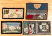 FOUR HOOKED RUGS, 19TH C.Four