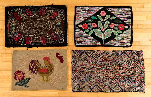 FOUR HOOKED RUGS, LATE 19TH/EARLY
