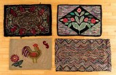 FOUR HOOKED RUGS, LATE 19TH/EA