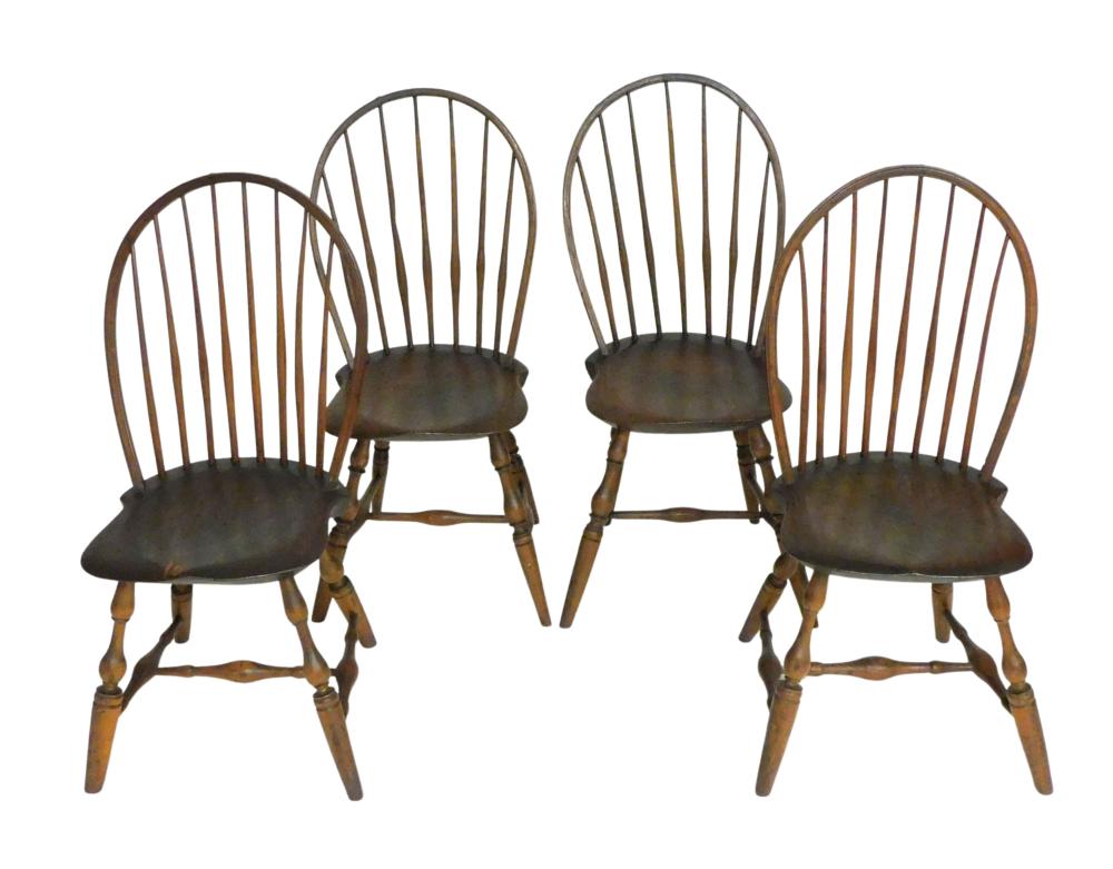 FOUR HOOP BACK WINDSOR CHAIRS, 19TH