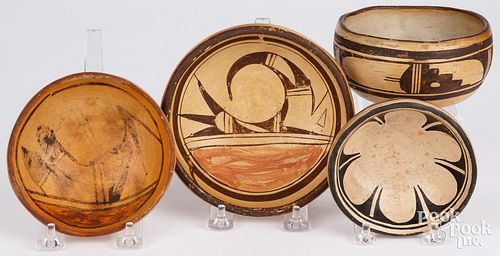 FOUR HOPI INDIAN POTTERY BOWLS,