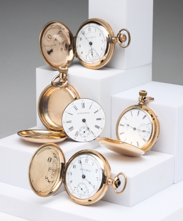 FOUR HUNTING CASE POCKET WATCHES.