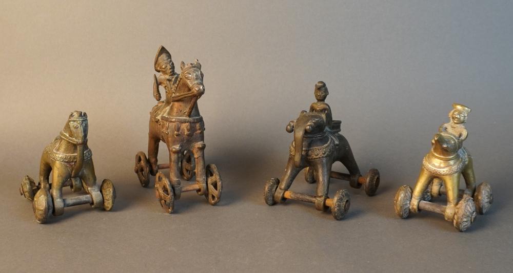 FOUR INDIAN BRASS ROLLING ANIMAL
