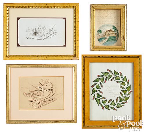FOUR INK AND WATERCOLOR DRAWINGS,