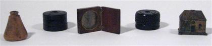 Four inkwells and compass    One