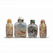 FOUR INSIDE-PAINTED GLASS SNUF