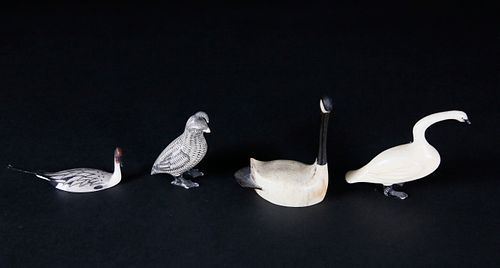 FOUR INUIT CARVED BIRDSFour Inuit