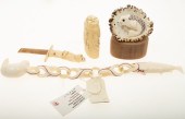 FOUR INUIT CARVED OBJECTS Incl