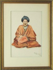 FOUR IRANIAN WATERCOLOR PORTRA