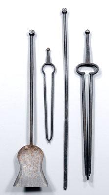 Four iron fire tools: poker, two